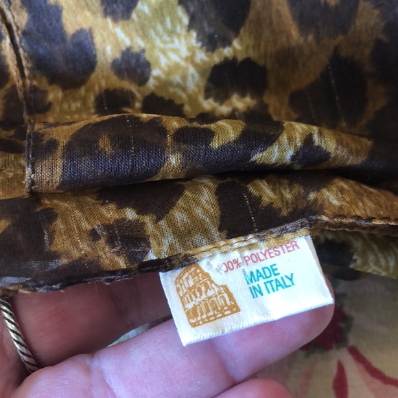 VINTAGE Cheeta Print Scarf Made in Italy Animal Print + Gold Stripe 62’x14.5” - Picture 13 of 16